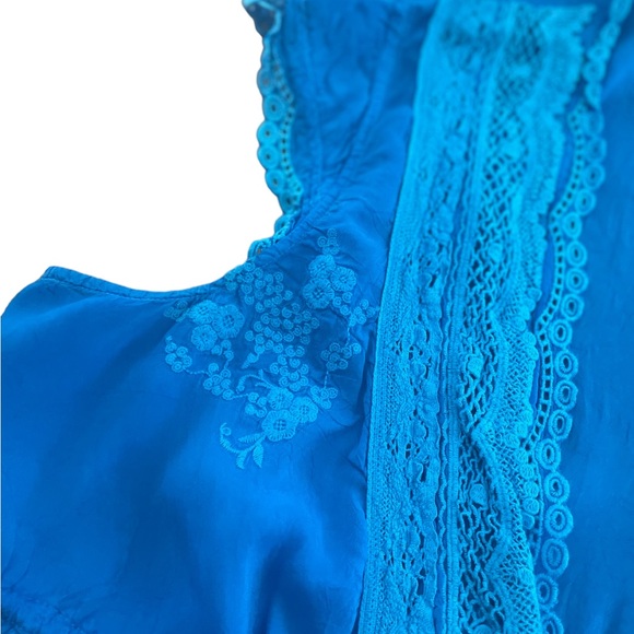 Johnny Was Turquoise short sleeve boho embroidered tunic hanker-chief top XL - Picture 2 of 11